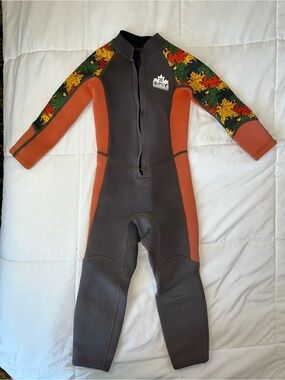 Kids' Long Sleeve Swim Wet Suit in Orange, Gray & Leaf Print